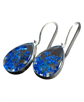 925 Sterling Silber - Echte Blaue Blüten Ohrringe