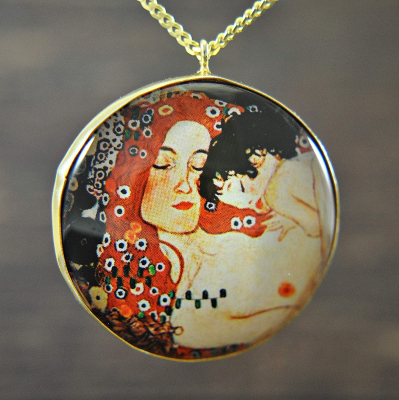 925 Sterling Silber - "Mutter und Kind" Gustav Klimt- Kette- vergoldet
