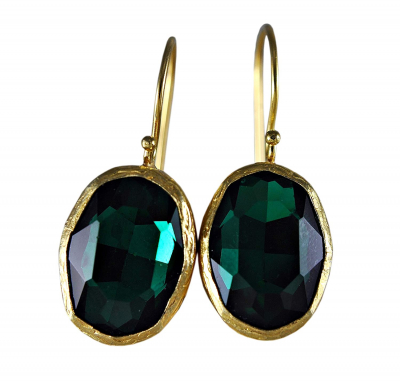 Smaragdgrüne Ohrringe aus vergoldetem Messing -oval-