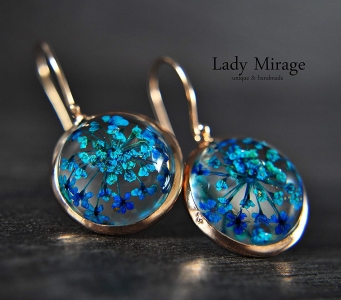 925 Sterling Silber - Ohrringe mit echten blauen Blüten - Roségold - Muttertagsgeschenk