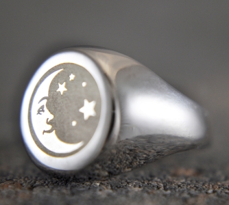 925 Sterling Silber - Mond und Stern - Siegelring - Verstellbar - Trend - Geschenk für Sie