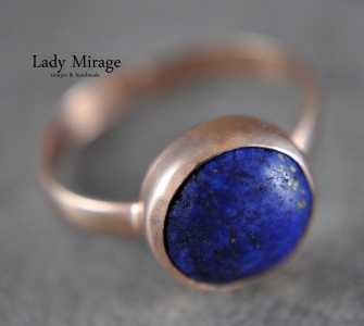 Lapis Lazuli - 925 Sterling Silber - 14k vergoldet - verstellbarer Ring