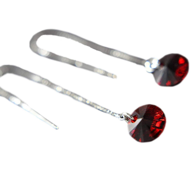 925 Silber Einfädler-Ohrringe aus Silber mit roten Kristallen
