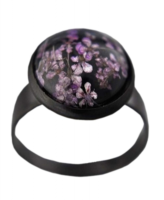 Echte Blüten Ring Schwarz - Lila