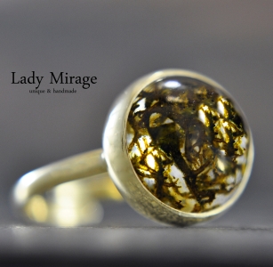 925 Silber - Echtes Moos - Ring - Verstellbar - Natur Inspiriert - 14K Vergoldet - Naturschmuck - Handmade - Unikat - Geschenk für Sie