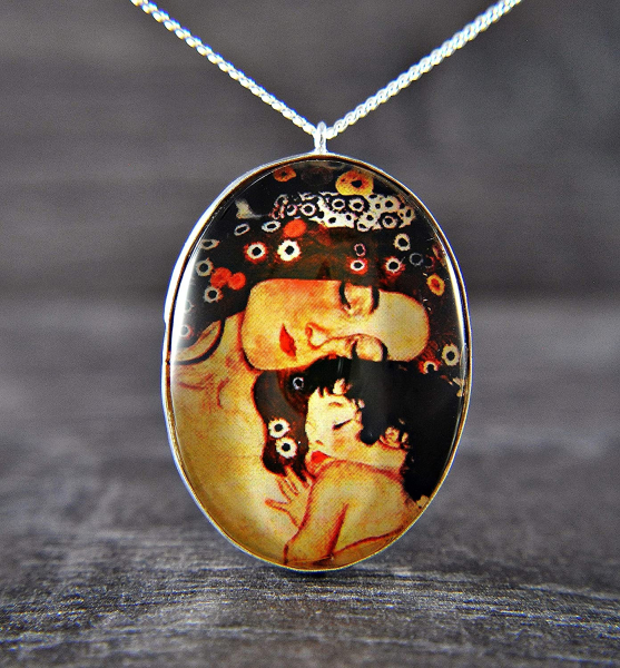 925 Sterling Silber - "Mutter und Kind" Gustav Klimt- Kette- Oval 925 Sterling Silber - "Mutter und Kind" Gustav Klimt- Kette- Oval