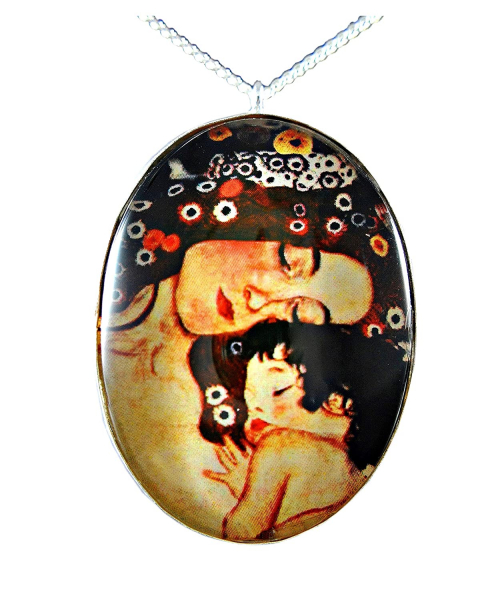 925 Sterling Silber - "Mutter und Kind" Gustav Klimt- Kette- Oval