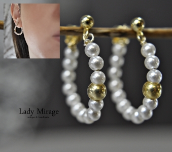 Perlen Creolen 925 Silber - Goldene Creolen mit Weißen Perlen - Zeitlos - Muschelkernperlen - Hoop Ohrringe - Personalisiert - Handmade