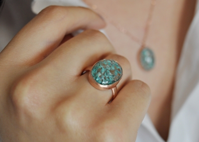 925 Sterling Silber - Roségold Ring mit echten Blüten - Botanik - Handmade - Geschenk für Sie - Perfekte Geschenkidee