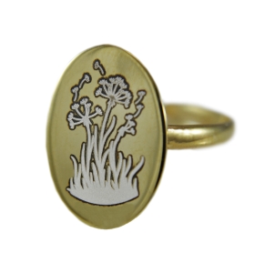 925 Silber - Pusteblume Ring - 14 K vergoldet - größenverstellbar - Oval - Geschenk für Sie