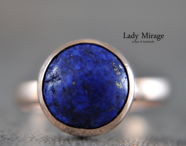 Lapis Lazuli - 925 Sterling Silber - 14k vergoldet - verstellbarer Ring
