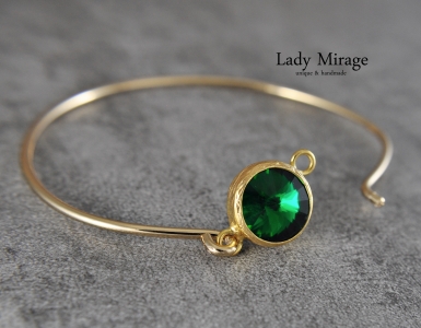 Smaragdgrüner Armreif aus vergoldetem Messing - Kristall - Emerald - Elegant  - Hochzeitsschmuck - Smaragdgrün - Messing