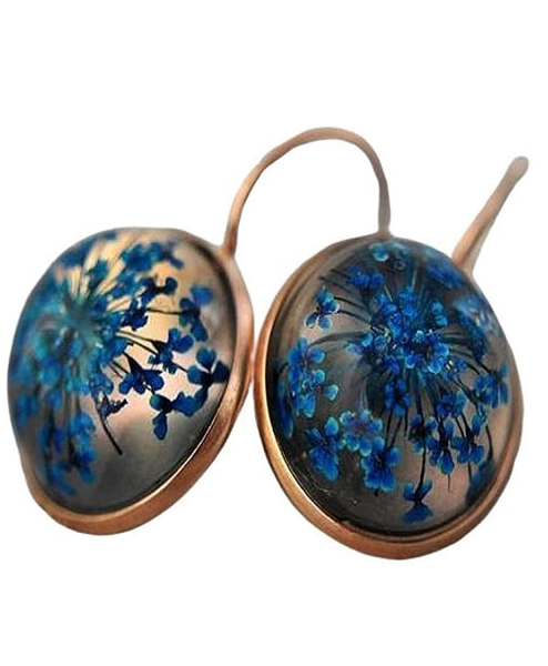 Roségold Ohrringe mit echten blauen Blüten