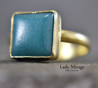 925 Sterling Silber Ring mit geometrischem Jade - Verstellbar - Blau - Quadratisch - Geschenkidee - Einzigartig