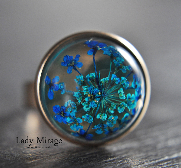 Ring mit echten blauen Blüten Roségold