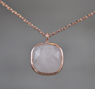 925 Sterling Silber -  Rosenquarz Kette - rosévergoldet