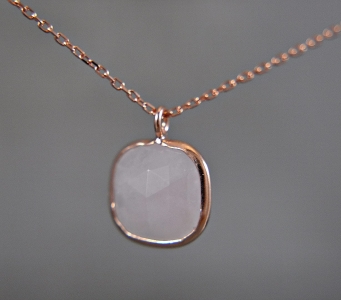 925 Sterling Silber -  Rosenquarz Kette - rosévergoldet