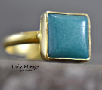925 Sterling Silber Ring mit geometrischem Jade - Verstellbar - Blau - Quadratisch - Geschenkidee - Einzigartig