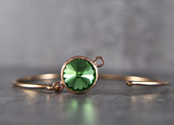 Green Bangle - Rose Gold Plated Brass - roundshaped Green Bangle - Rose Gold Plated Brass - roundshaped