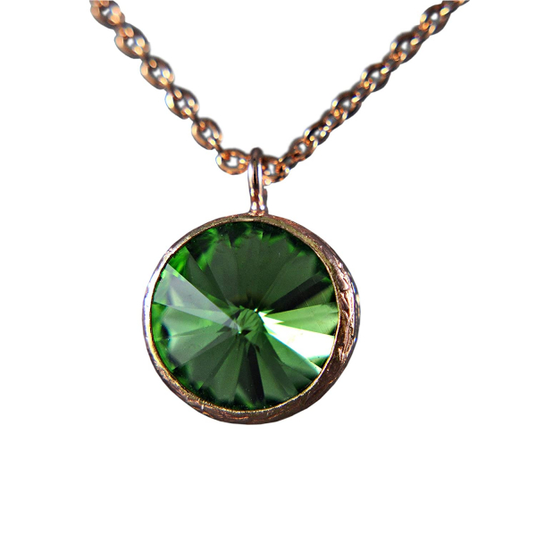 Green Necklace -Rose Gold Plated Brass -round shaped-