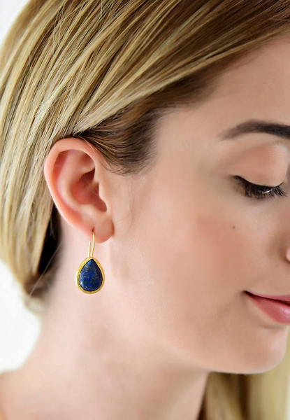 Gift Set - Gold Plated - Brass - Lapis Lazuli - Teardrop-shaped Earrings and Necklace Gift Set - Gold Plated - Brass - Lapis Lazuli - Teardrop-shaped Earrings and Necklace