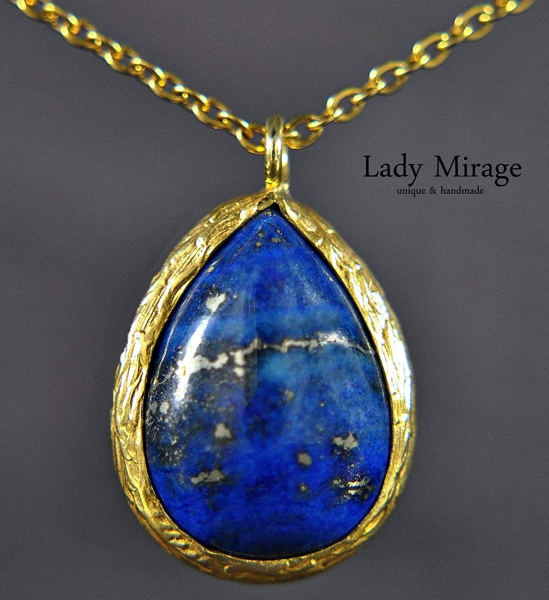 Gift Set - Gold Plated - Brass - Lapis Lazuli - Teardrop-shaped Earrings and Necklace Gift Set - Gold Plated - Brass - Lapis Lazuli - Teardrop-shaped Earrings and Necklace