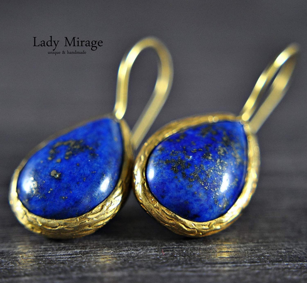 Gift Set - Gold Plated - Brass - Lapis Lazuli - Teardrop-shaped Earrings and Necklace Gift Set - Gold Plated - Brass - Lapis Lazuli - Teardrop-shaped Earrings and Necklace