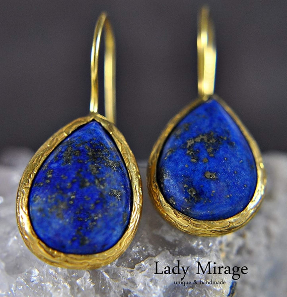 Gift Set - Gold Plated - Brass - Lapis Lazuli - Teardrop-shaped Earrings and Necklace Gift Set - Gold Plated - Brass - Lapis Lazuli - Teardrop-shaped Earrings and Necklace