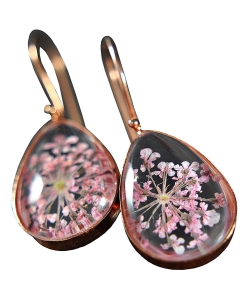 Gift Set with Real Flowers - 925 sterling silver -  earrings and necklace - pink