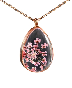 Gift Set with Real Flowers - 925 sterling silver - earrings and necklace - pink Gift Set with Real Flowers - 925 sterling silver - earrings and necklace - pink
