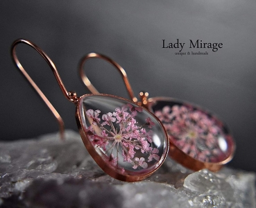 Gift Set with Real Flowers - 925 sterling silver - earrings and necklace - pink Gift Set with Real Flowers - 925 sterling silver - earrings and necklace - pink