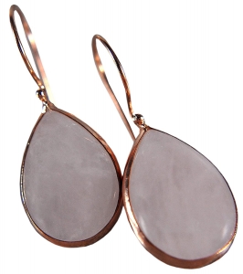 Gift Set - 925 Sterling Silver - Teardrop-shaped Rose Quartz Earrings and Necklace - Rose gold plated Gift Set - 925 Sterling Silver - Teardrop-shaped Rose Quartz Earrings and Necklace - Rose gold plated
