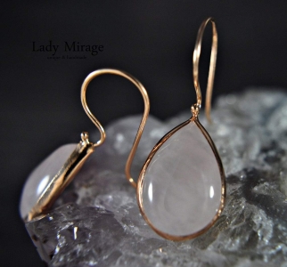 Gift Set - 925 Sterling Silver - Teardrop-shaped Rose Quartz Earrings and Necklace - Rose gold plated Gift Set - 925 Sterling Silver - Teardrop-shaped Rose Quartz Earrings and Necklace - Rose gold plated