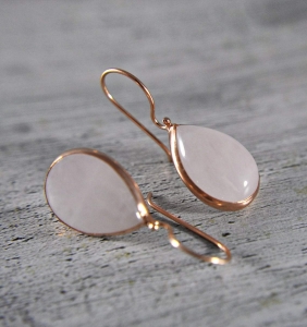 Gift Set - 925 Sterling Silver - Teardrop-shaped Rose Quartz Earrings and Necklace - Rose gold plated Gift Set - 925 Sterling Silver - Teardrop-shaped Rose Quartz Earrings and Necklace - Rose gold plated