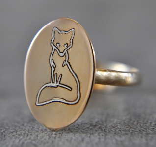 925 Sterling Silver Fox Ring - Rose gold Plated - Oval - Adjustable