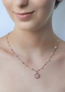 925 Sterling Rose Gold Plated - Gemstone - Rose Quartz Pearl Necklace with Pendant - Jewelery - Gift for Her 925 Sterling Rose Gold Plated - Gemstone - Rose Quartz Pearl Necklace with Pendant - Jewelery - Gift for Her