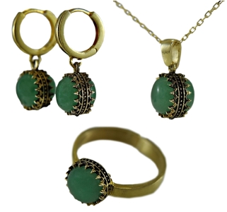 14k Gold-Plated Aventurine Jewelry Set for Women – Vintage Style, 925 Silver 14k Gold-Plated Aventurine Jewelry Set for Women – Vintage Style, 925 Silver