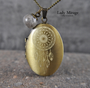 Dream Catcher - Locket Necklace - Photo Locket - Oval - Brass - Spiritual Gifts - Festival - Summer - Boho - Tribal