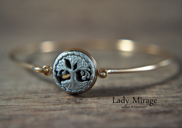 Tree of Life Rose Gold Plated Bangle with Hematite