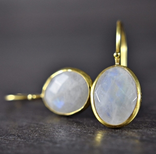 Moonstone earrings - 925 sterling silver - 14k gold plated