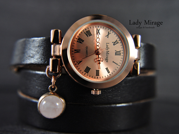 Rose Quartz Leather Watch - Rose Gold