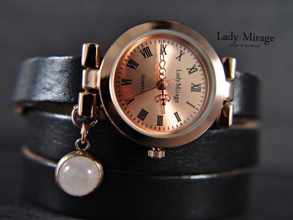 Rose Quartz Leather Watch - Rose Gold