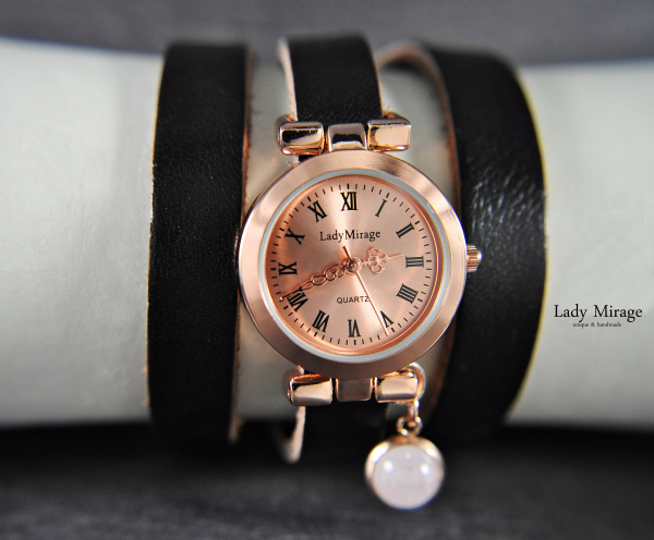 Rose Quartz Leather Watch - Rose Gold