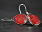 Preview: Real Red Flower Earrings made of 925 Sterling Silver