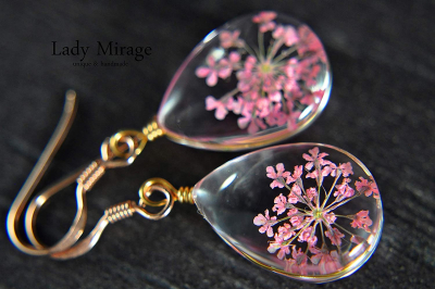 Real Pink Flower Earrings made of 925 Sterling Silver - Rose Gold Plated