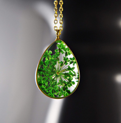 925 Sterling Silber- Echte Blüten Kette -Grün - vergoldet