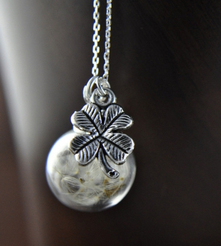 "LUCK" 925 Silver- Real Dandelion Necklace