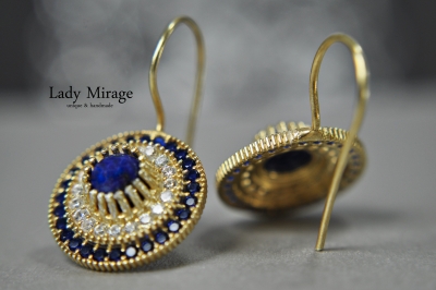 Cubic Zirconia Earrings Blue - 925 Earrings - Lapis Lazuli Gemstone - Round - Bridal Jewelry - Jewelry Sets for Weddings Handmade -