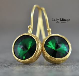 Ohrringe Hängend Gold- Kristall - Emerald - Elegant - Brautohrringe - Hochzeitsschmuck - Smaragdgrün - Messing