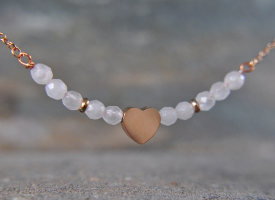 Minimalist rose quartz necklace with heart - stainless steel - romantic - love - 45 cm - gift for her
